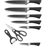Professional Kitchen Knife Set, 6-Piece with Scissors and Peeler, Serrated Blades, Black - Image 2