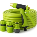 Garden Hose with Spray Nozzle, Flexible PVC, Lime Green, 4 Quick Connect Fittings - Image 2