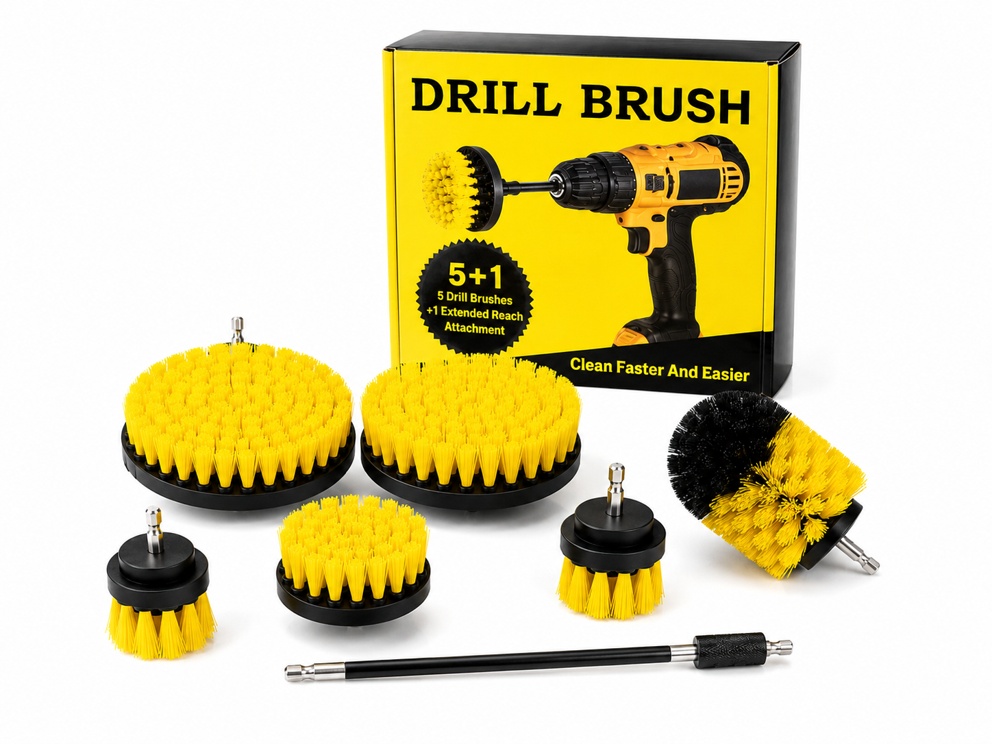 Global Point drill burash 5-Piece Drill Brush Cleaning Attachment Set with Extension – Power Scrubber Brushes for Bathroom, Kitchen & Car - Image 1